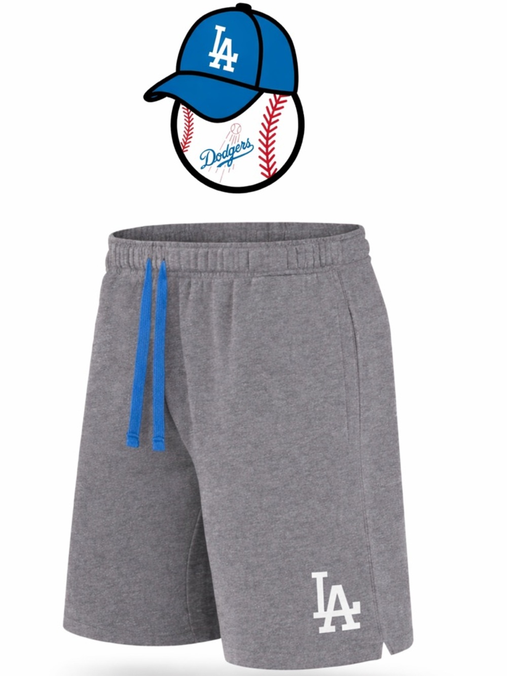 Mens Official Licensed MLB Los‎ Angeles Dodgers Gray Iconic Logo Shorts Medium